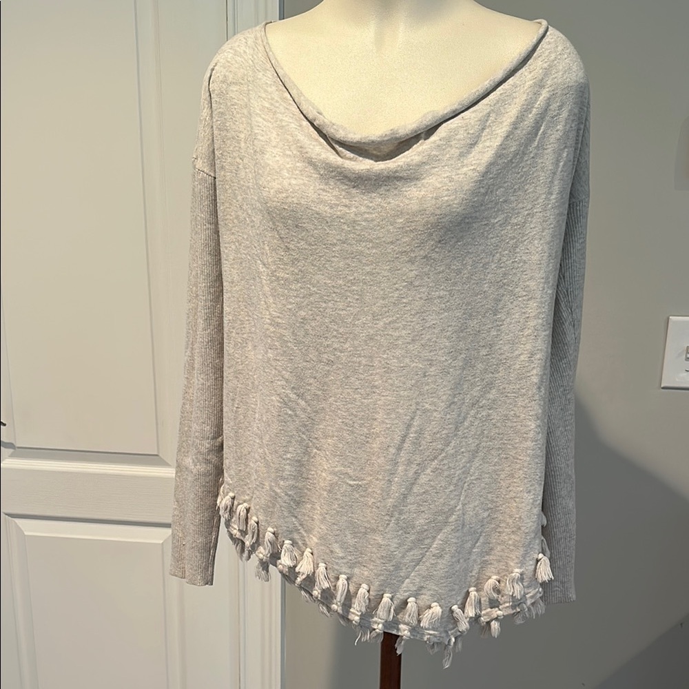 Lilly Pulitzer Grey Heather Cowl Neck Sweater with Fringe